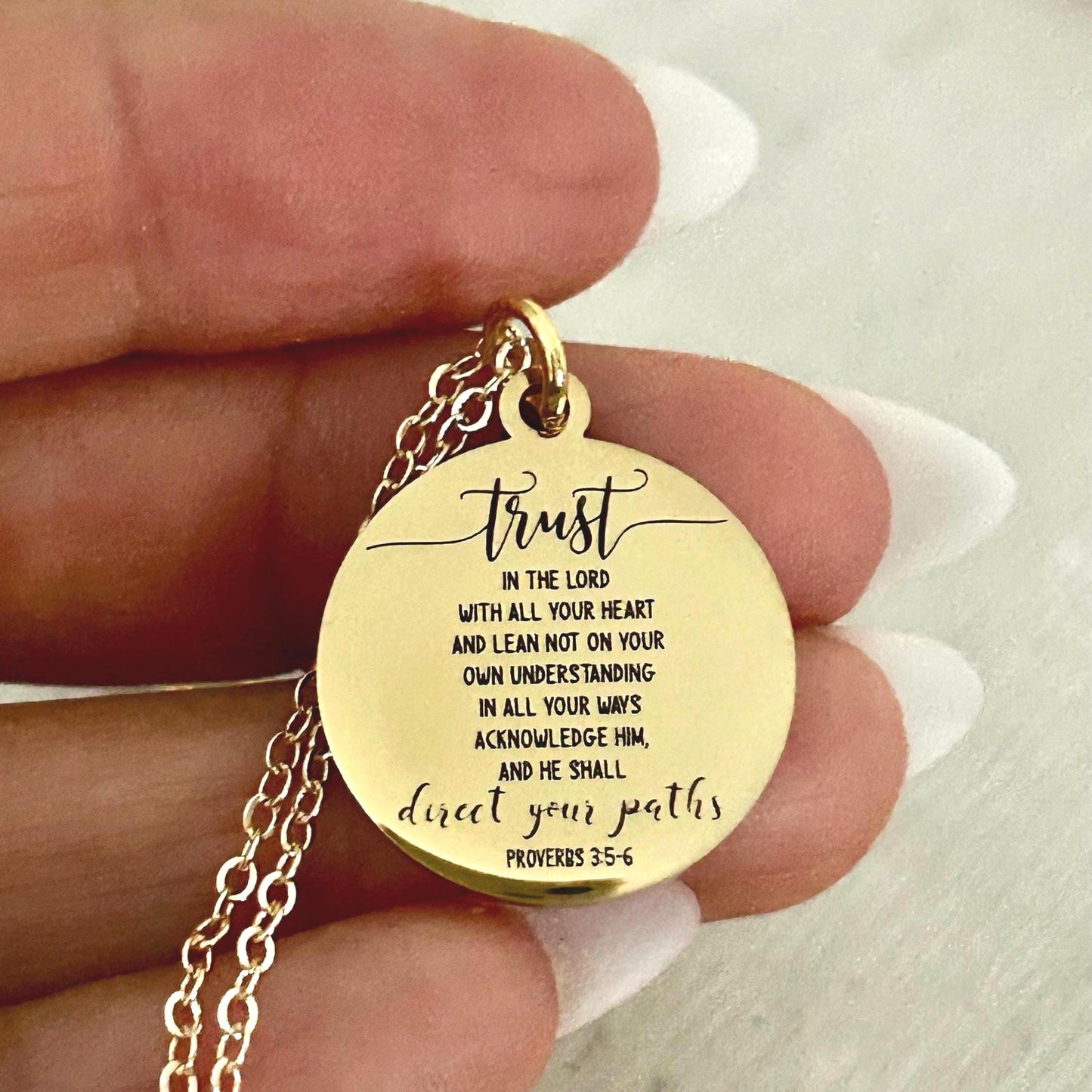 Trust in the Lord Necklace Proverbs 3:5-6 | Christian Gift for Women | Bible Verse Jewelry | Faith Necklace Gold | Inspirational Gift