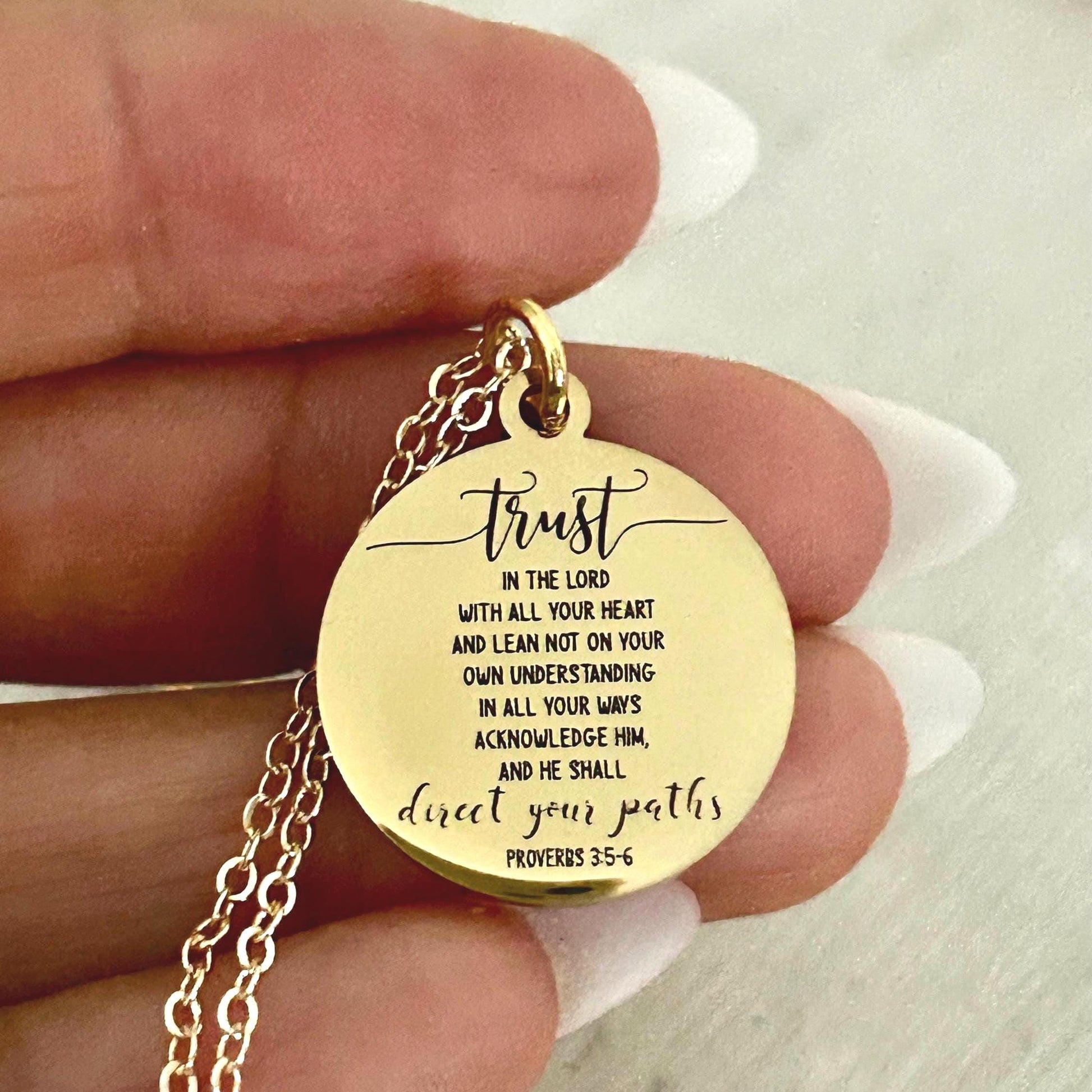 Trust in the Lord Necklace Proverbs 3:5-6 | Christian Gift for Women | Bible Verse Jewelry | Faith Necklace Gold | Inspirational Gift