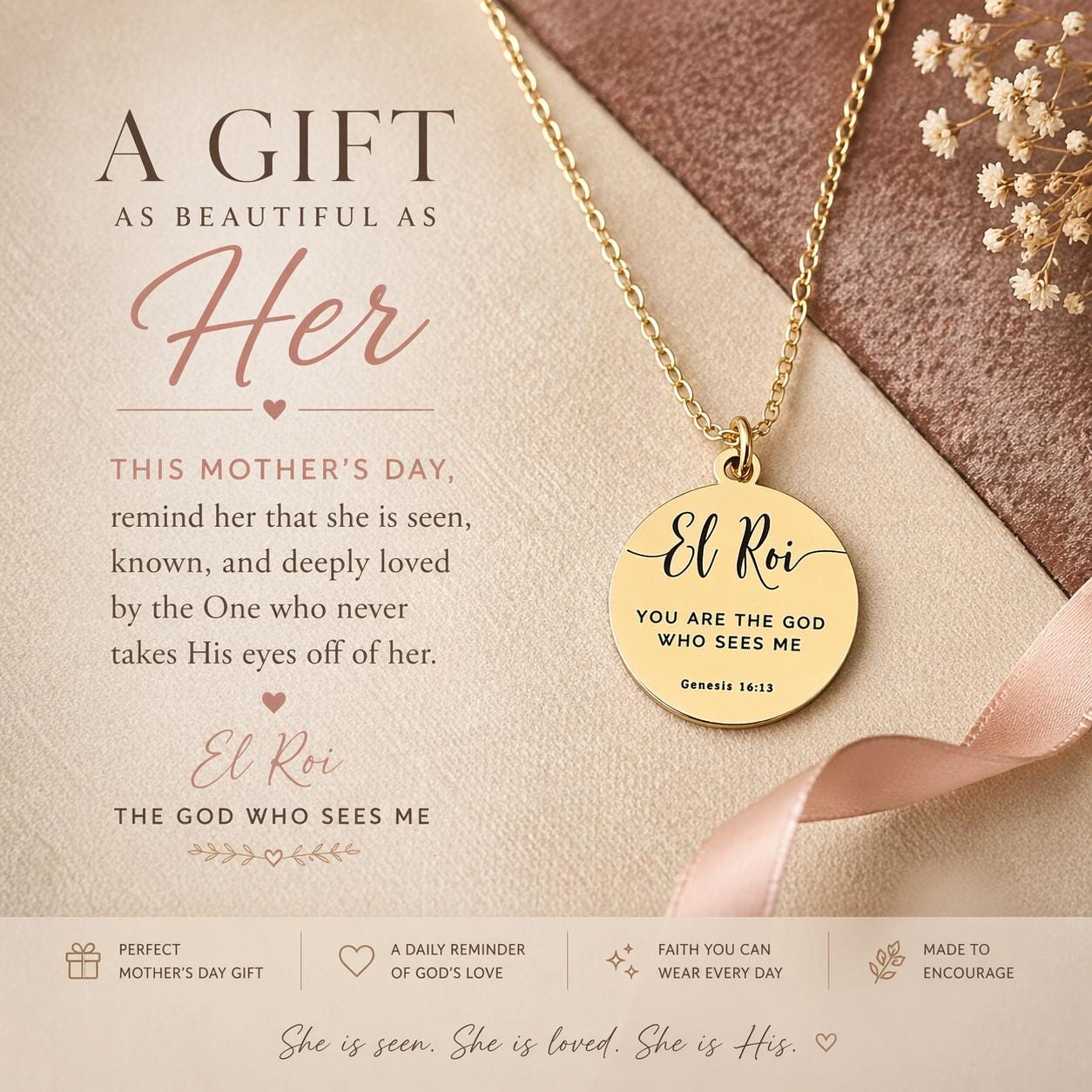 El Roi Necklace Gold, The God Who Sees Me Necklace, Christian Jewelry Gift for Women, Faith Necklace, Bible Verse Jewelry, Mother’s Day Gift