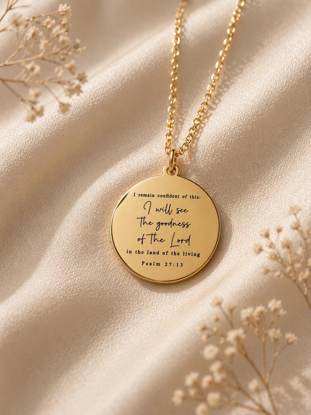 Bible Verse Necklace Psalm 27:13, I will see the goodness of the Lord, Christian Gift Personalized Jewelry Engraved Scripture Charm, Baptism