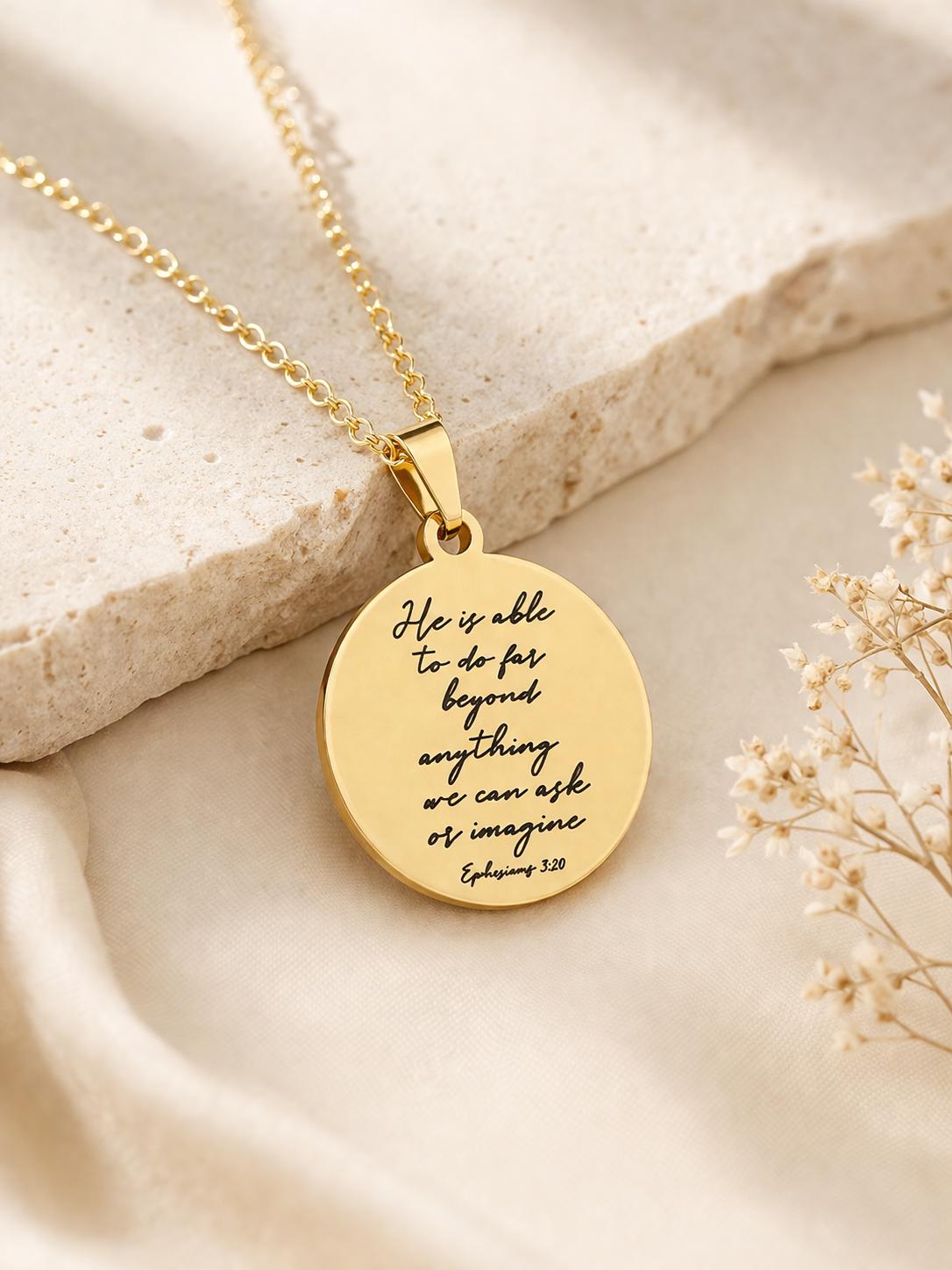 Ephesians 3:20 Necklace | He Is Able Pendant | Christian Gift for Women | Bible Verse Jewelry | Faith Necklace Gold | Inspirational Gift