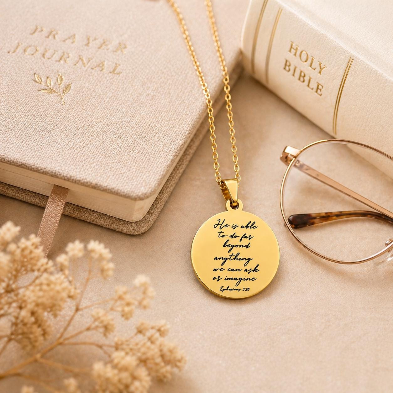 Ephesians 3:20 Necklace | He Is Able Pendant | Christian Gift for Women | Bible Verse Jewelry | Faith Necklace Gold | Inspirational Gift