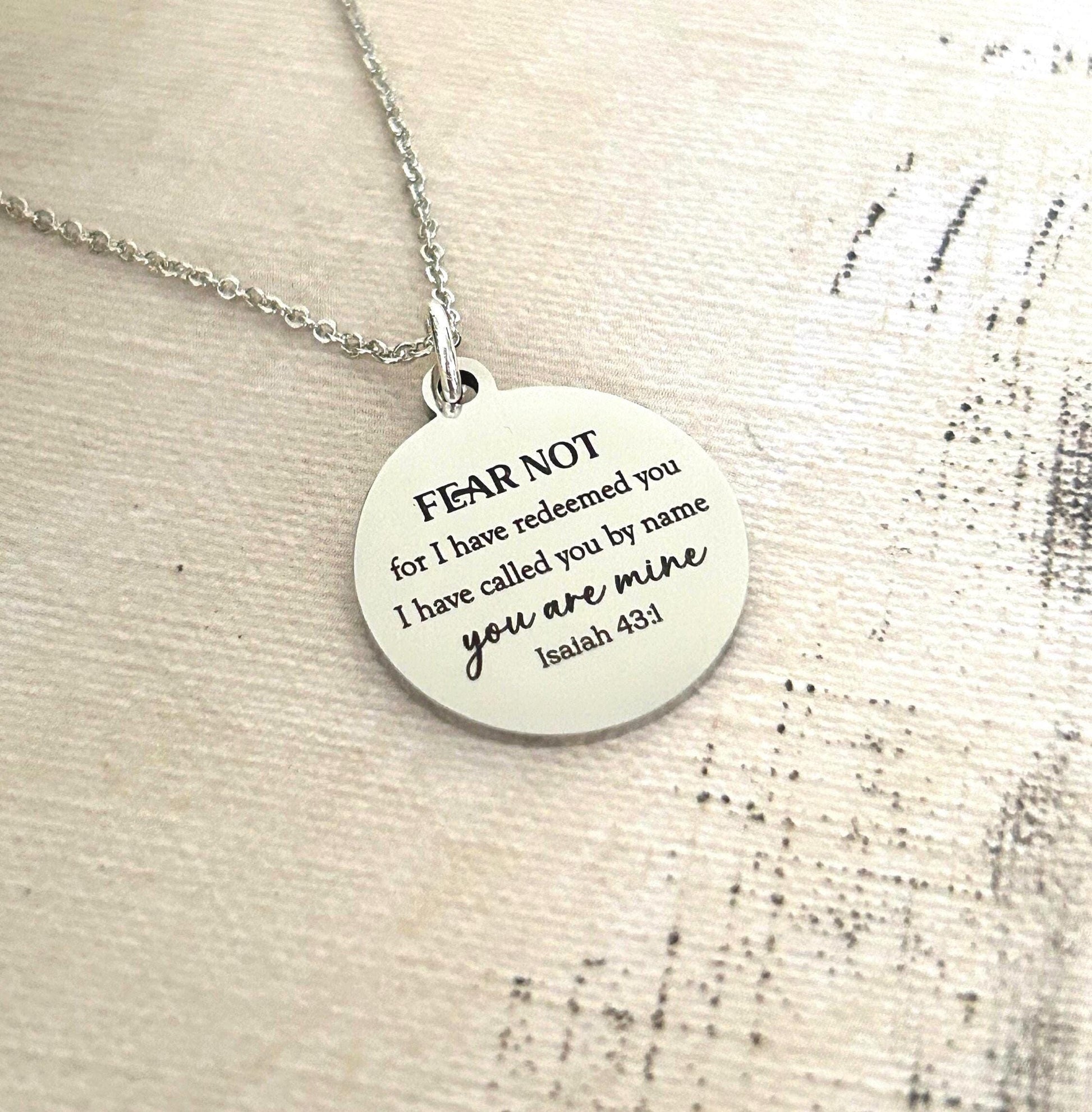 Fear not for I have redeemed you Bible Verse Silver Necklace, Isaiah 43:1, Christian Jewelry Gifts, Scripture Personalized engraved Necklace