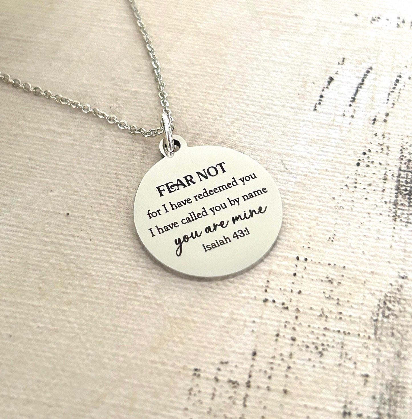 Fear not for I have redeemed you Bible Verse Silver Necklace, Isaiah 43:1, Christian Jewelry Gifts, Scripture Personalized engraved Necklace