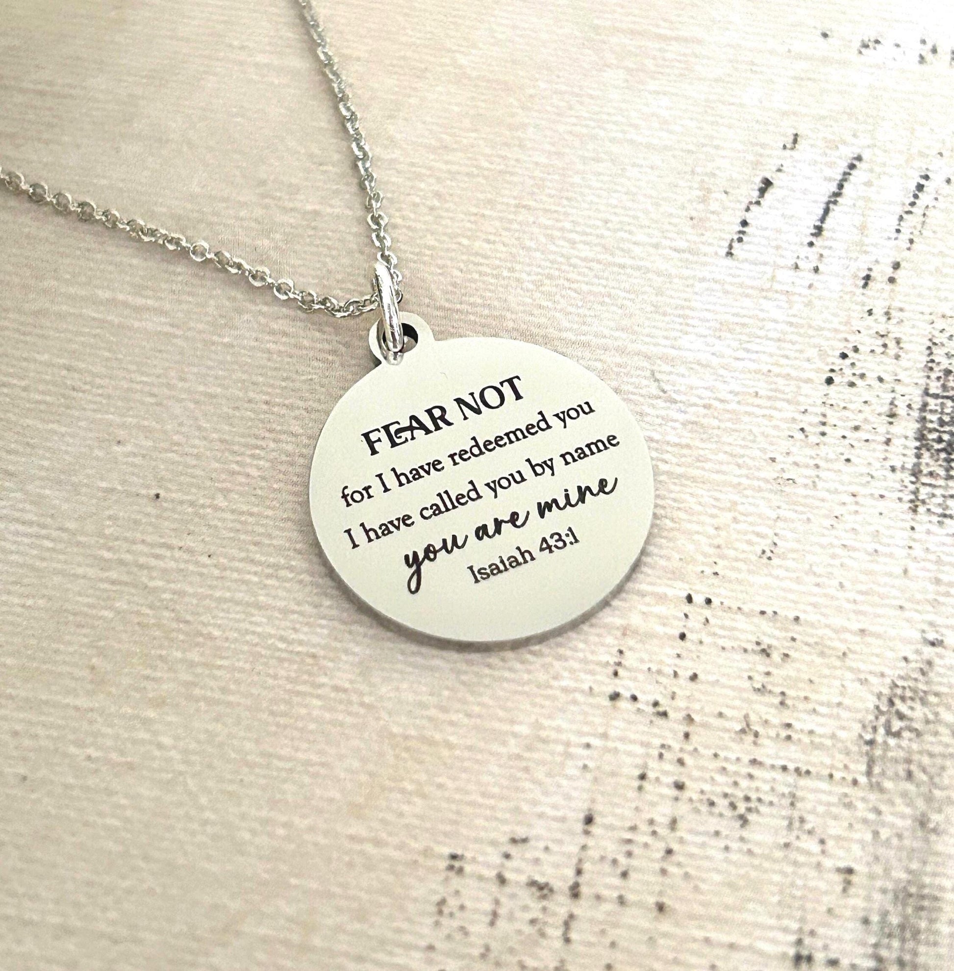 Fear not for I have redeemed you Bible Verse Silver Necklace, Isaiah 43:1, Christian Jewelry Gifts, Scripture Personalized engraved Necklace