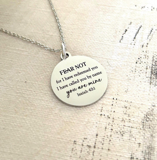 Fear not for I have redeemed you Bible Verse Silver Necklace, Isaiah 43:1, Christian Jewelry Gifts, Scripture Personalized engraved Necklace