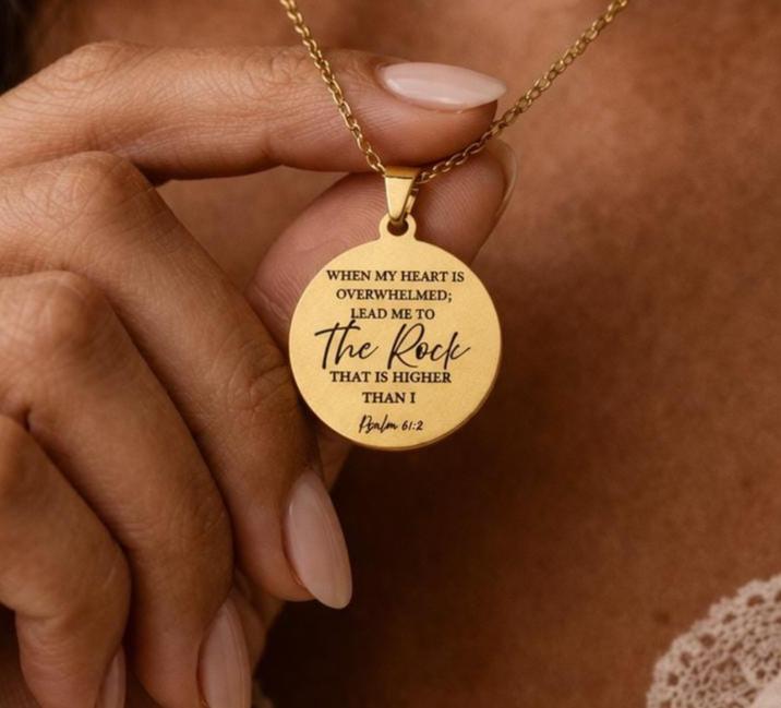 Psalm 61:2 Necklace, When My Heart Is Overwhelmed Necklace, Christian Gift for Her, Faith Jewelry, Inspirational Bible Verse Necklace