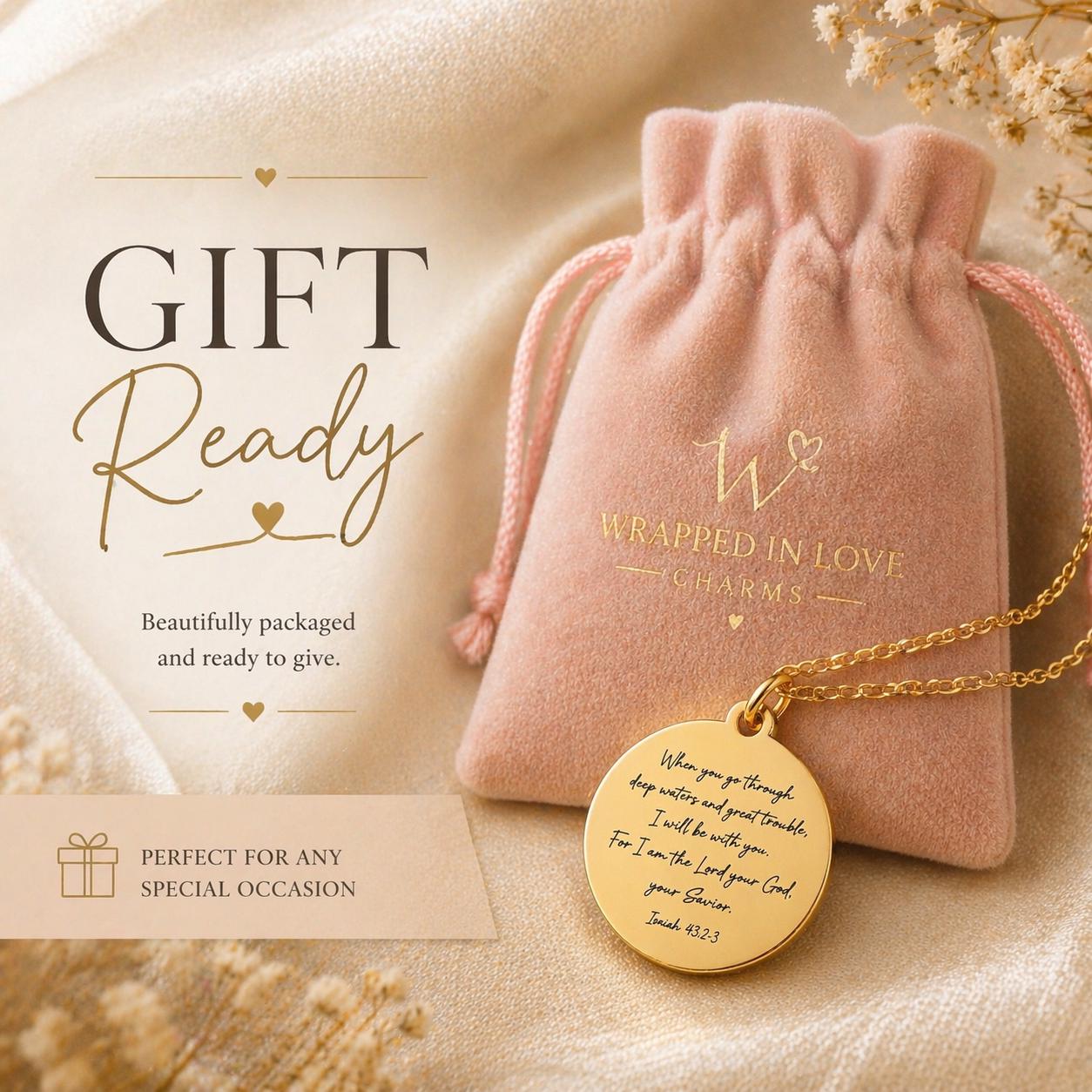 When You Go Through Deep Waters Necklace, Isaiah 43:2 Jewelry, Christian Encouragement Gift, Faith Necklace for Women, God Is With You Penda