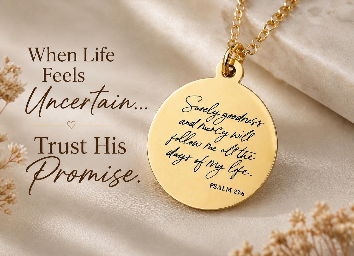 Surely Goodness and Mercy will follow me Psalm 23:6 Christian Scripture Jewelry, Personalized Gift