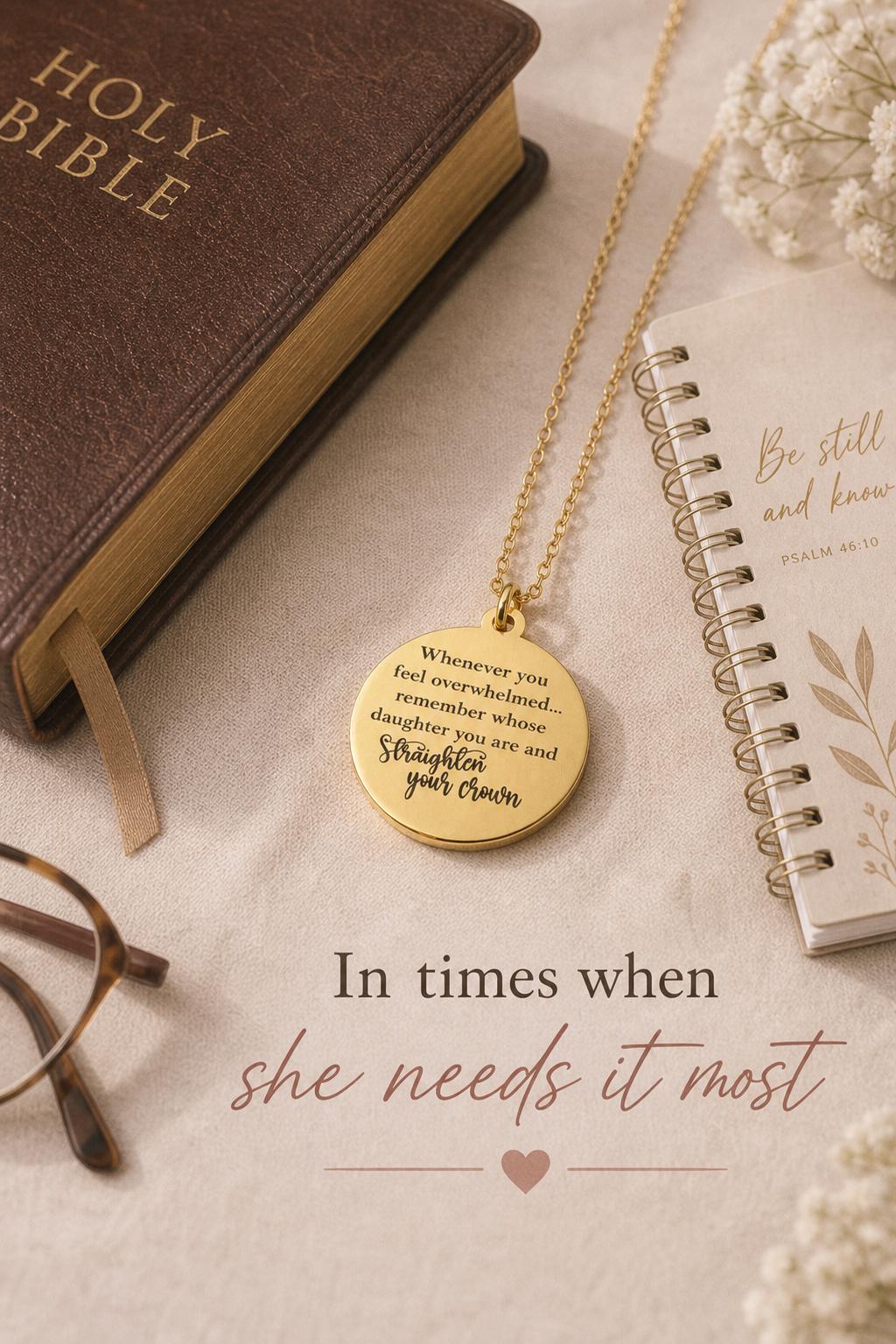 Remember Whose Daughter You Are Necklace, Straighten Your Crown Jewelry, Inspirational Faith Necklace for Women, Christian Gift for Her