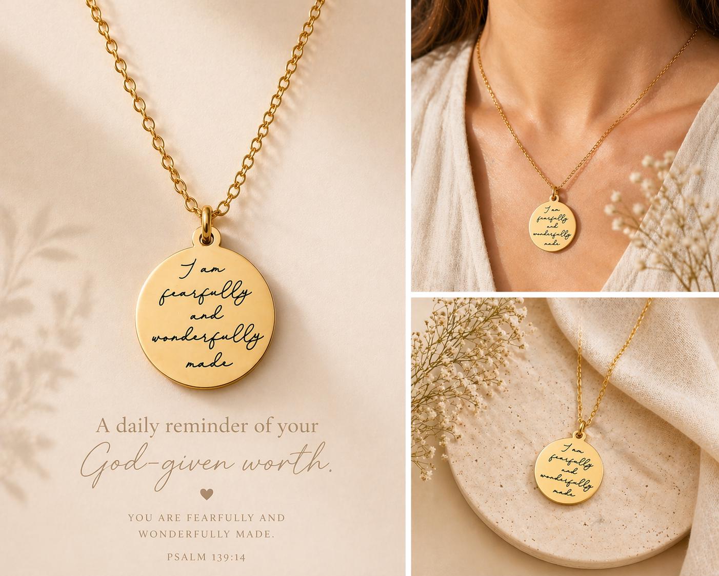 Fearfully and Wonderfully Made Necklace, Psalm 139:14 Jewelry, Christian Gift for Women, Inspirational Bible Verse Necklace, Faith Jewelry