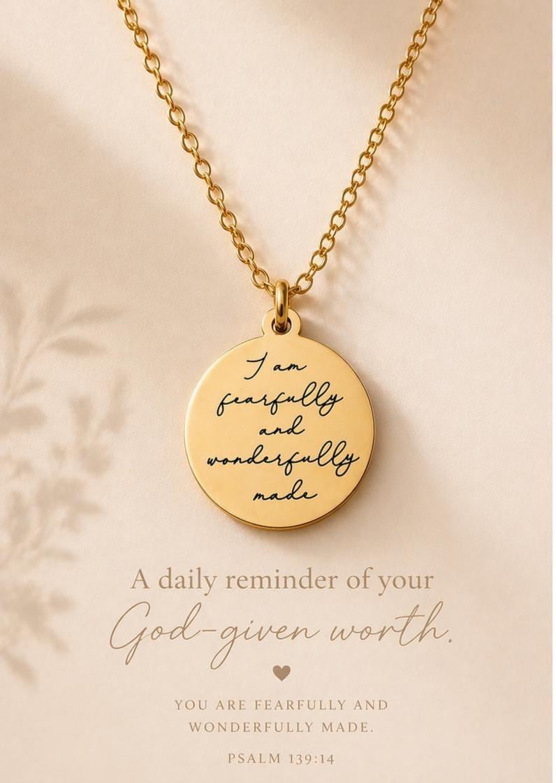 Fearfully and Wonderfully Made Necklace, Psalm 139:14 Jewelry, Christian Gift for Women, Inspirational Bible Verse Necklace, Faith Jewelry