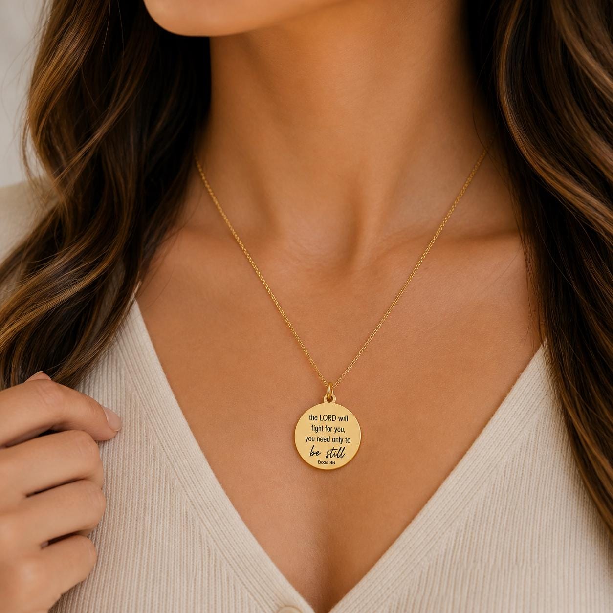 Gold Exodus 14:14 Charm Necklace, Personalized Christian Jewelry