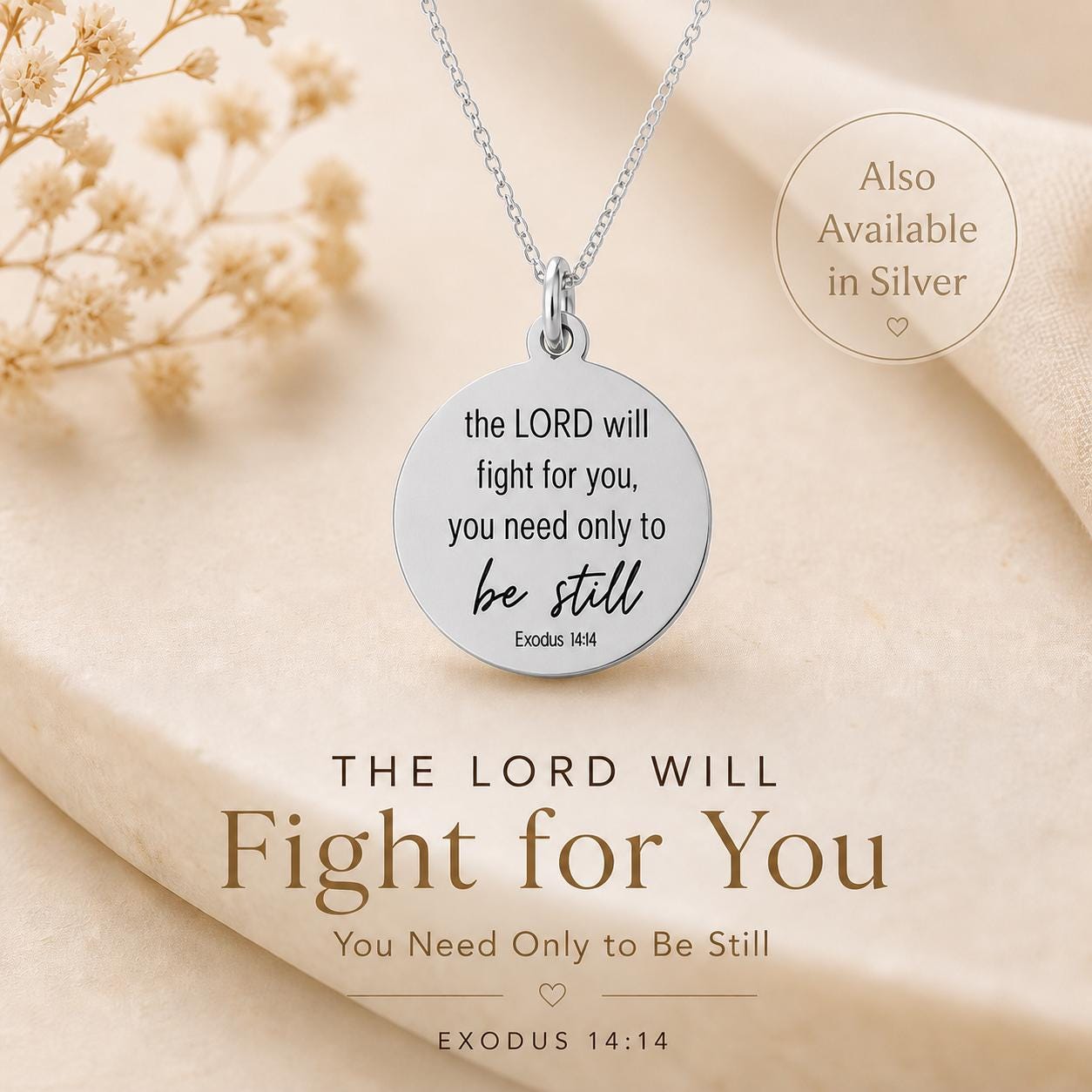 Gold Exodus 14:14 Charm Necklace, Personalized Christian Jewelry