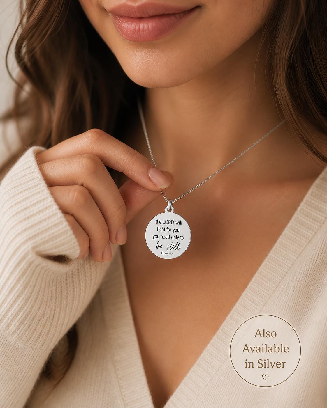 Gold Exodus 14:14 Charm Necklace, Personalized Christian Jewelry