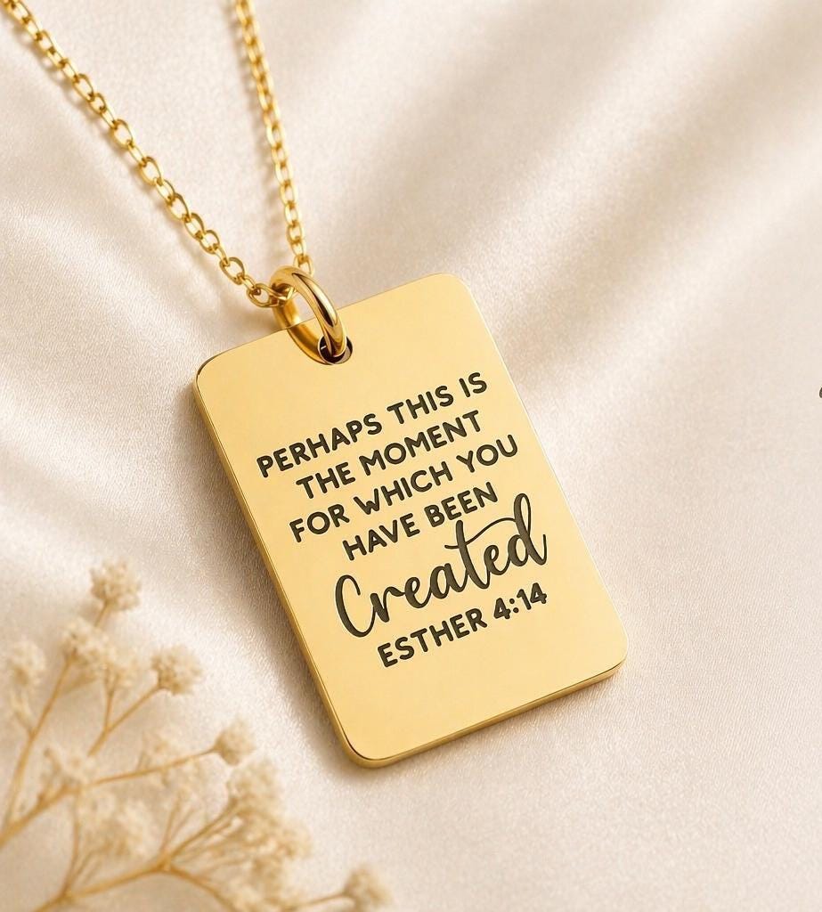 Esther 4:14 Necklace | “Perhaps This Is the Moment…” Bible Verse Necklace | Christian Gift for Women | Inspirational Scripture Jewelry | Gif