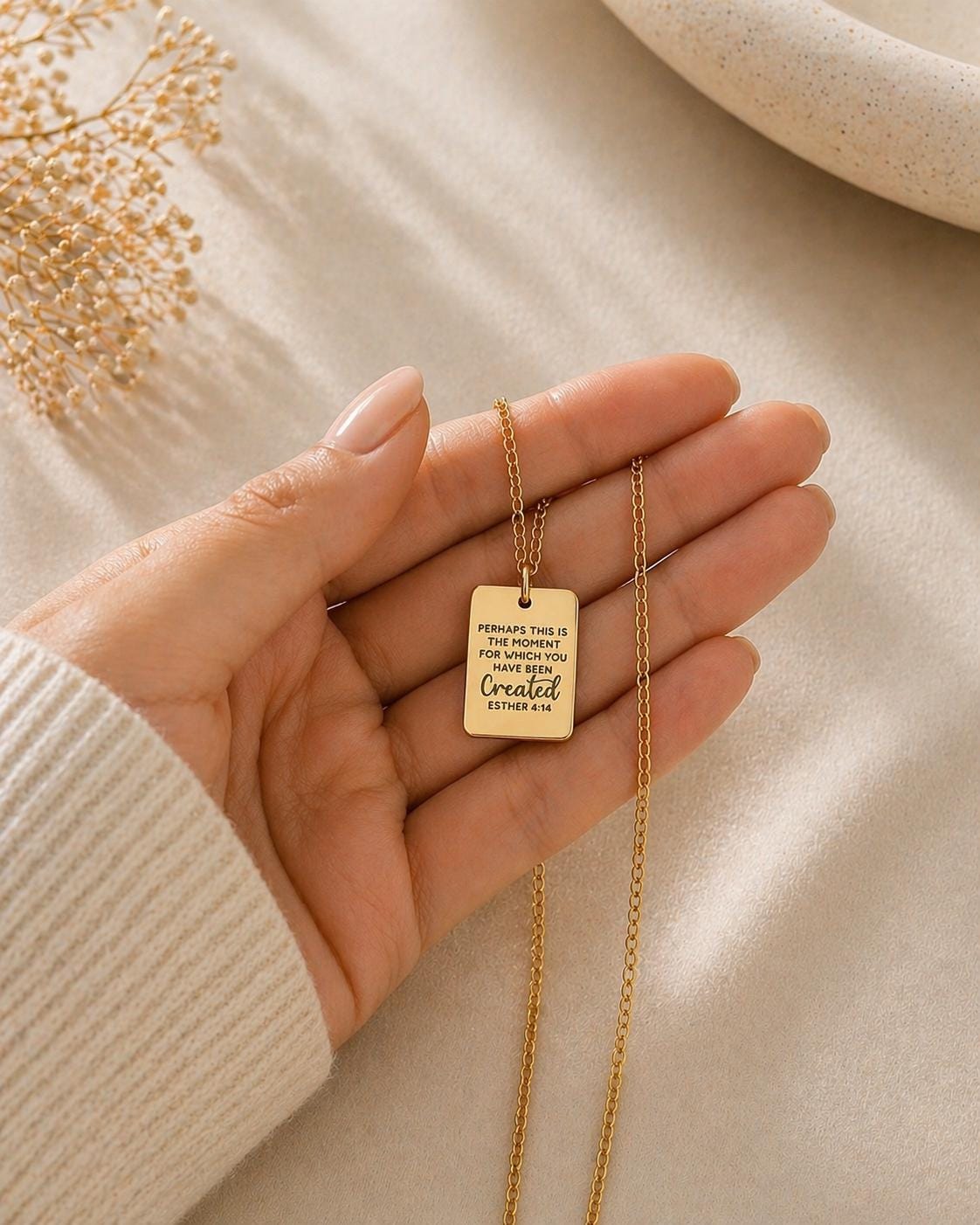Esther 4:14 Necklace | “Perhaps This Is the Moment…” Bible Verse Necklace | Christian Gift for Women | Inspirational Scripture Jewelry | Gif