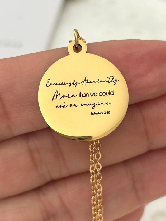 Exceedingly Abundantly Necklace Ephesians 3:20 | Christian Scripture Necklace | Faith Jewelry Gift for Her