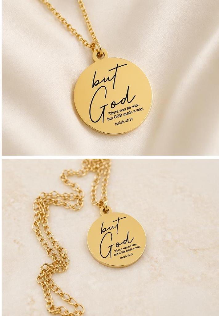 Engraved Gold Christian Necklace Personalized Scripture Jewelry But God Necklace Isaiah 43:19