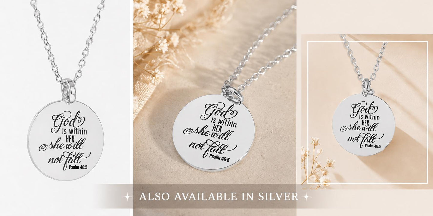 God Is Within Her She Will Not Fall Necklace Psalm 46:5 Christian Gift for Women Faith Necklace Bible Verse Jewelry Graduation Gift for her