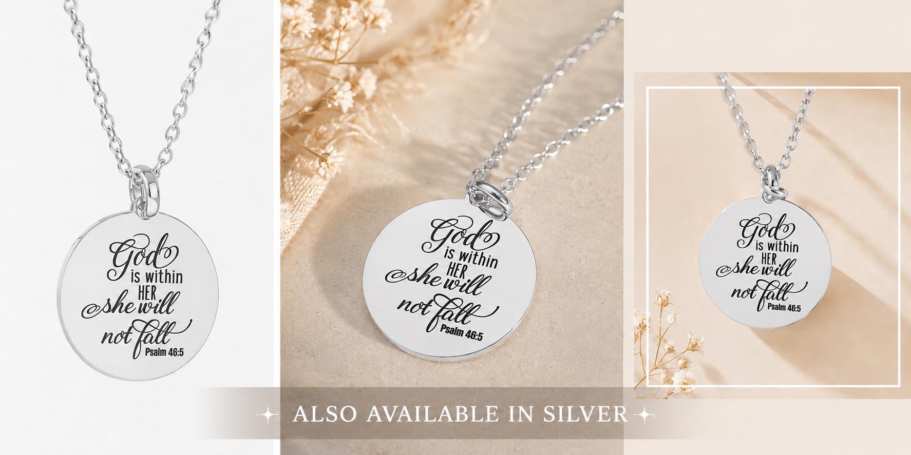 God Is Within Her She Will Not Fall Necklace Psalm 46:5 Christian Gift for Women Faith Necklace Bible Verse Jewelry Graduation Gift for her