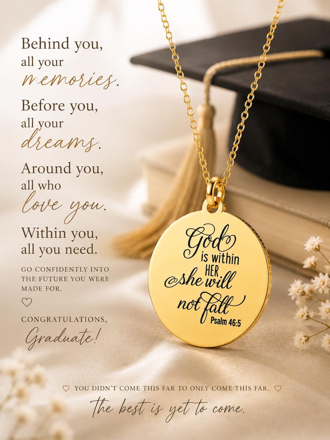 God Is Within Her She Will Not Fall Necklace Psalm 46:5 Christian Gift for Women Faith Necklace Bible Verse Jewelry Graduation Gift for her