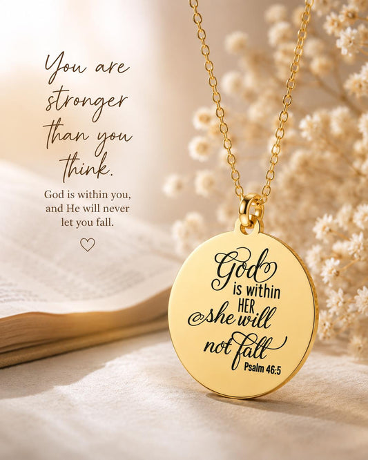 God is within her she will not fall Psalm 46:5 Bible Verse Necklace Christian Jewelry Christian Gifts Faith Necklace Scripture Necklace