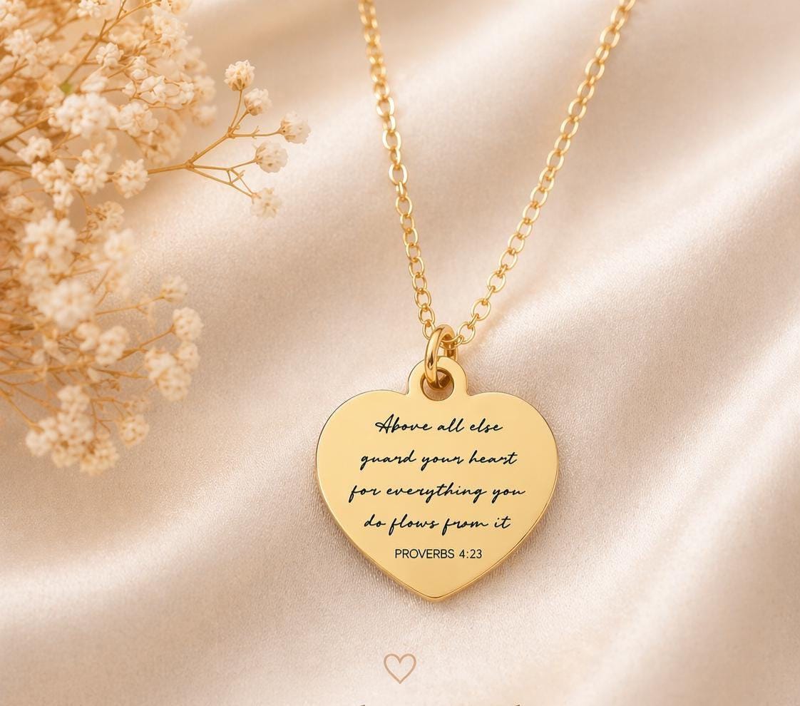 Custom Heart Necklace, Above All Else Guard Your Heart, Proverbs 4:23 pendant, Christian Gifts, Daughter Gift, Baptism Affirmation Gift
