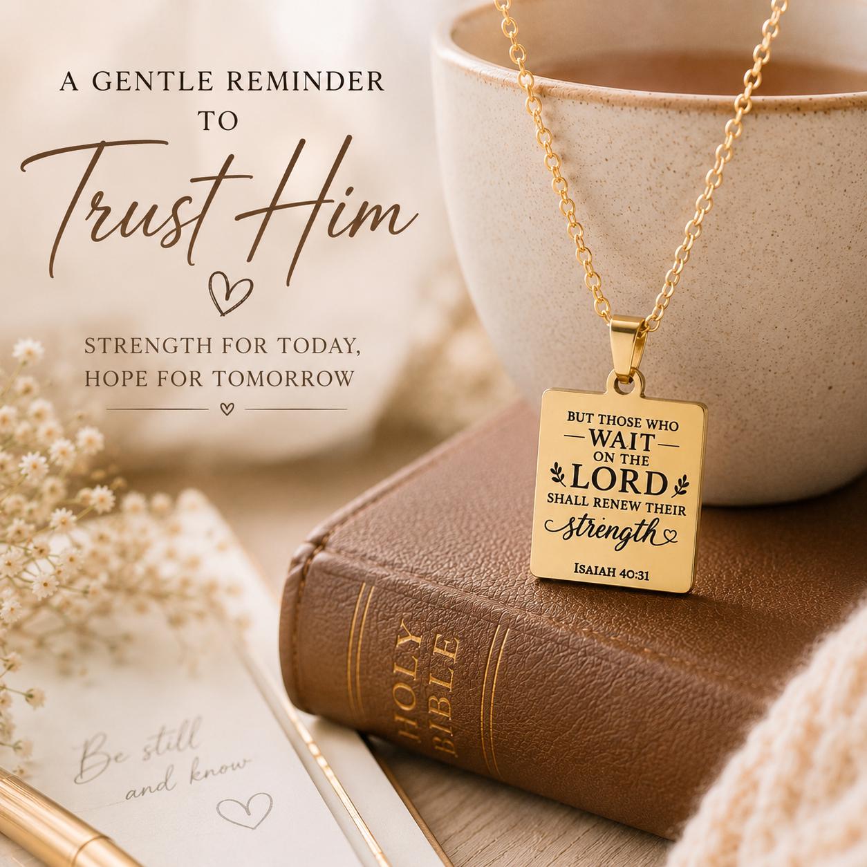 Isaiah 40:31 Necklace | But Those Who Wait on the Lord Shall Renew Their Strength | Christian Bible Verse Necklace | Faith Gift for Her