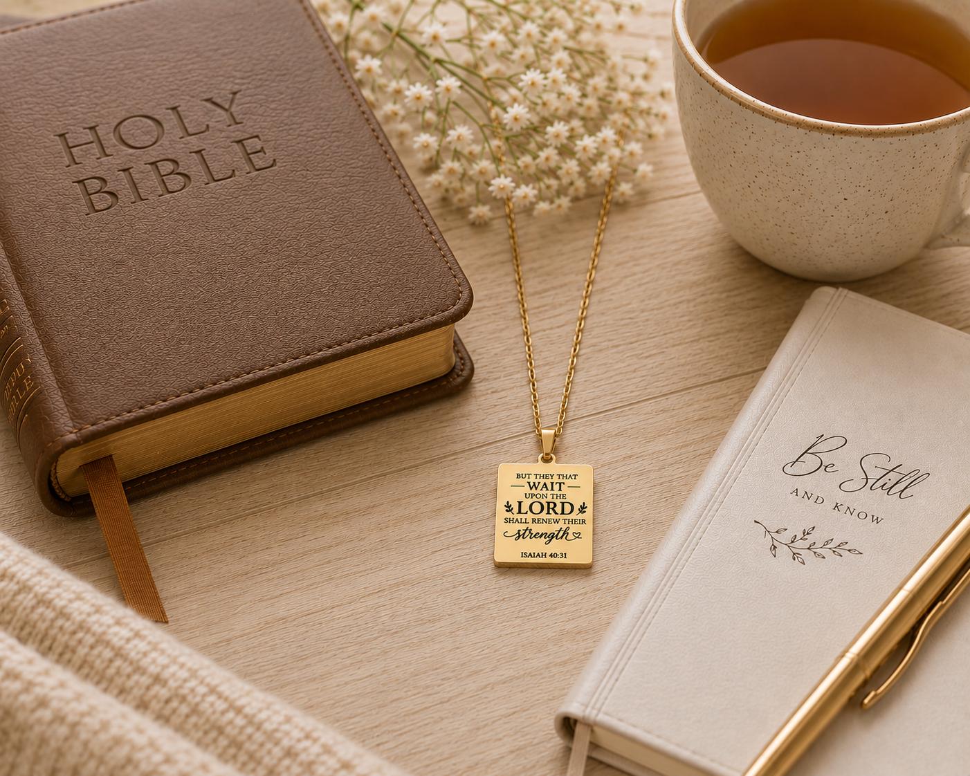 Isaiah 40:31 Necklace | But Those Who Wait on the Lord Shall Renew Their Strength | Christian Bible Verse Necklace | Faith Gift for Her
