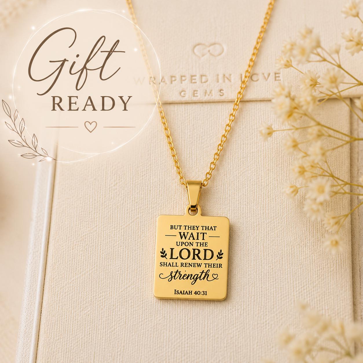 Isaiah 40:31 Necklace | But Those Who Wait on the Lord Shall Renew Their Strength | Christian Bible Verse Necklace | Faith Gift for Her