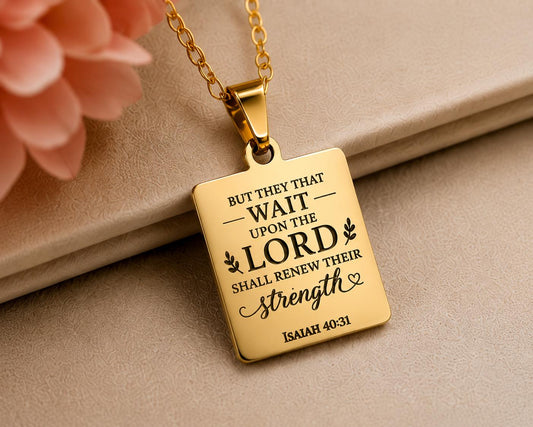 Isaiah 40:31 But Those who wait on The Lord Bible Verse Necklace, Christian Scripture Jewelry