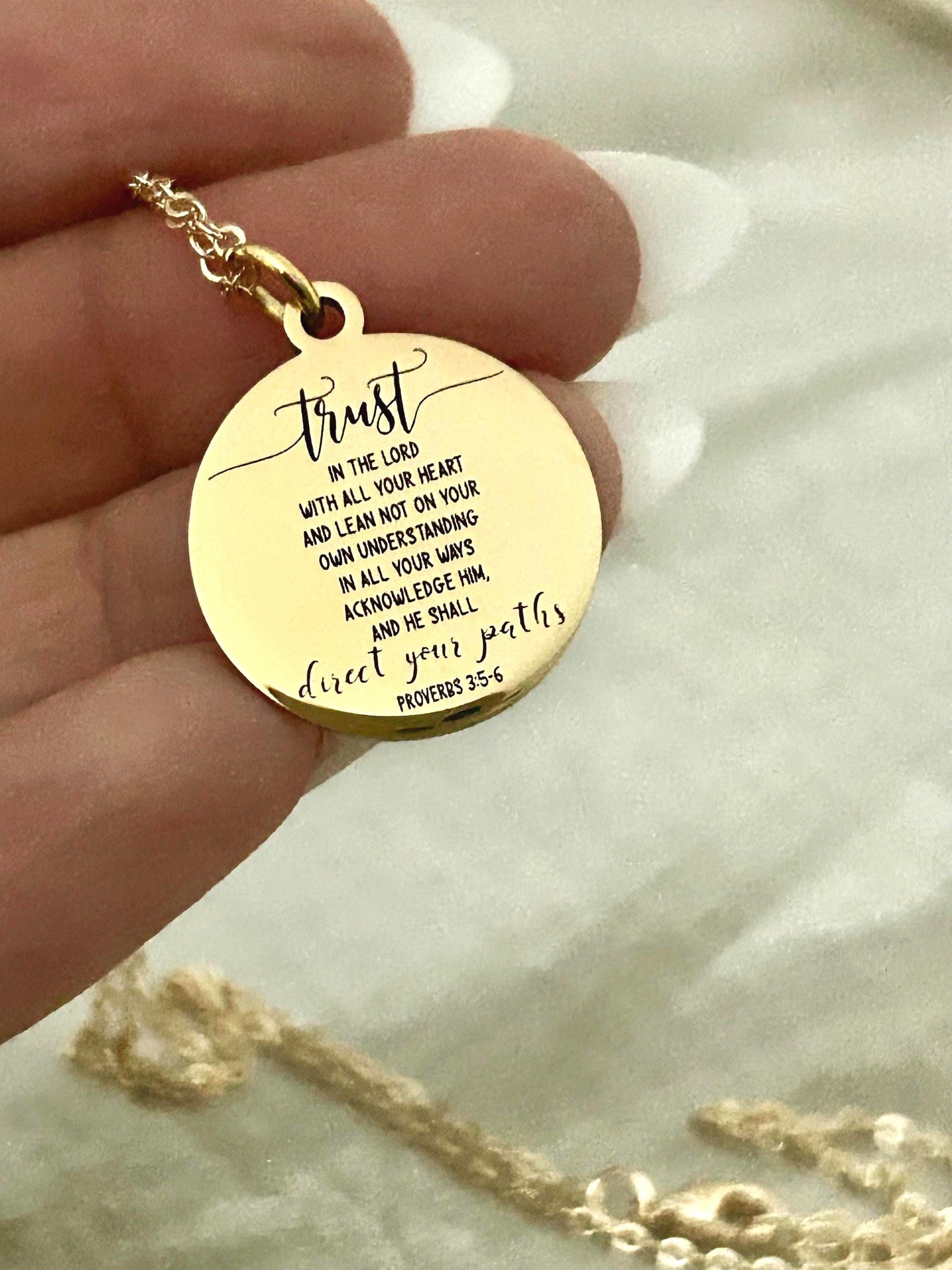 Trust in the Lord Necklace Proverbs 3:5-6 | Christian Gift for Women | Bible Verse Jewelry | Faith Necklace Gold | Inspirational Gift