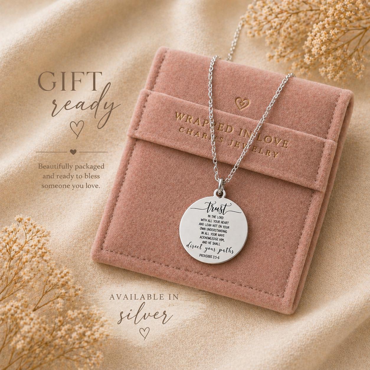 Trust in the Lord Necklace Proverbs 3:5-6 | Christian Gift for Women | Bible Verse Jewelry | Faith Necklace Gold | Inspirational Gift