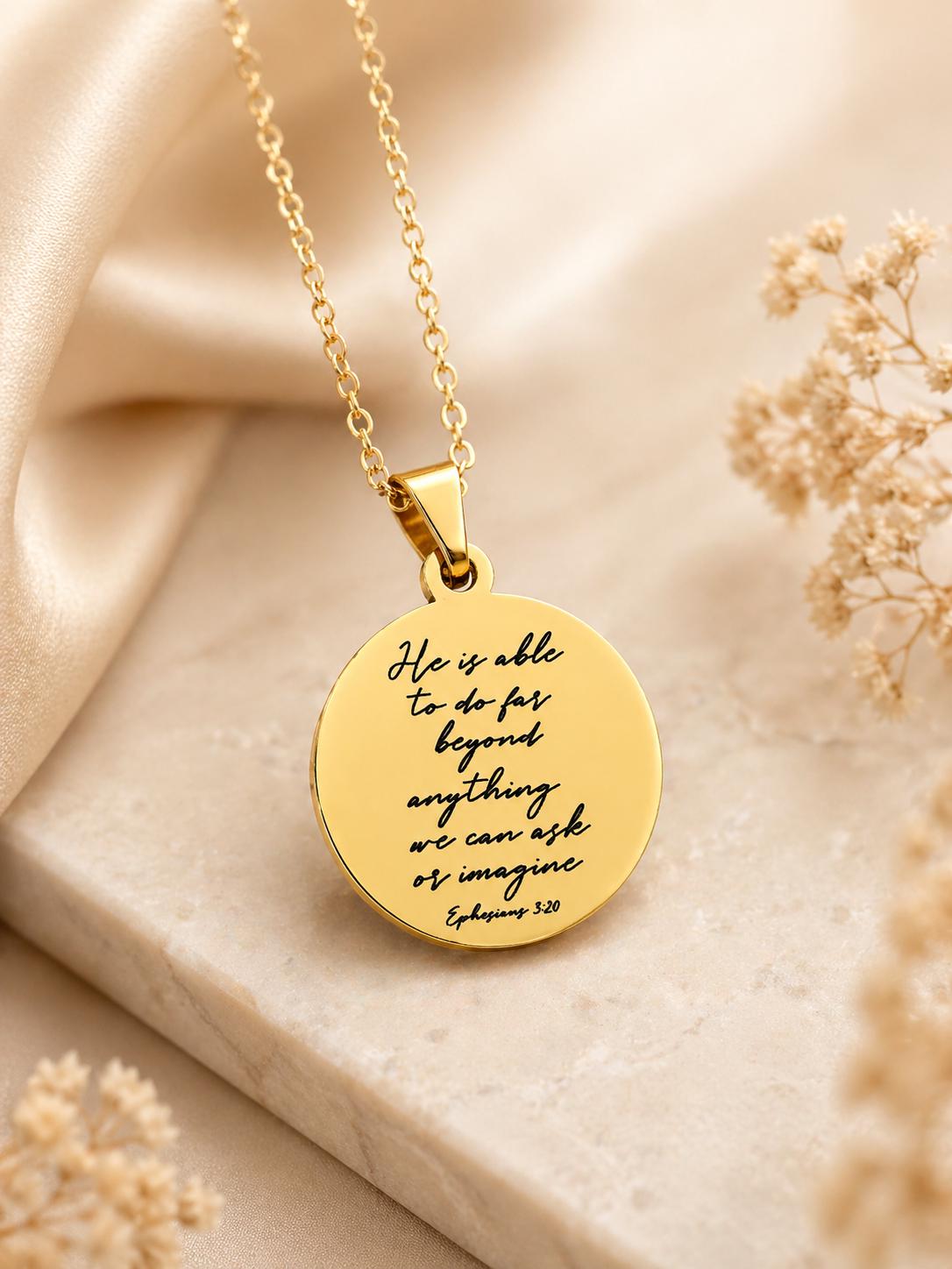 Ephesians 3:20 Necklace | He Is Able Pendant | Christian Gift for Women | Bible Verse Jewelry | Faith Necklace Gold | Inspirational Gift