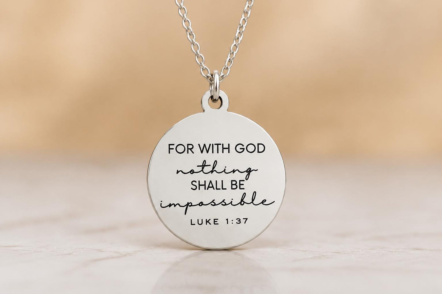 Luke 1:37 Necklace – “For With God Nothing Shall Be Impossible” Bible Verse Pendant | Christian Faith Jewelry Gift