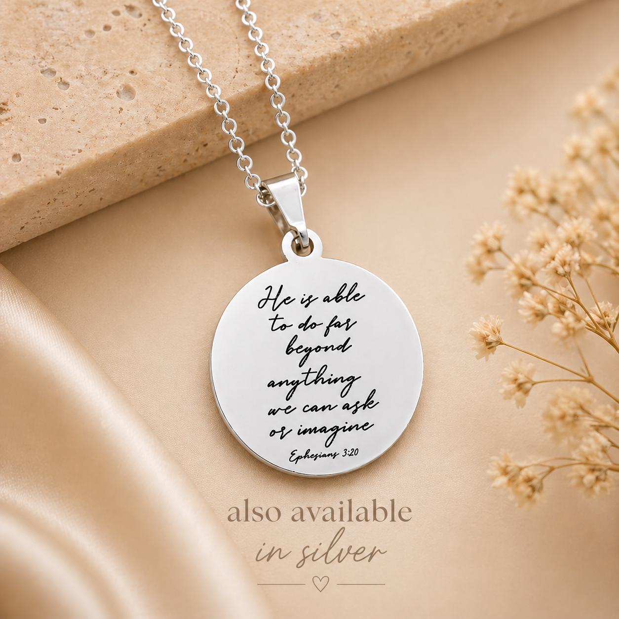Ephesians 3:20 Necklace | He Is Able Pendant | Christian Gift for Women | Bible Verse Jewelry | Faith Necklace Gold | Inspirational Gift