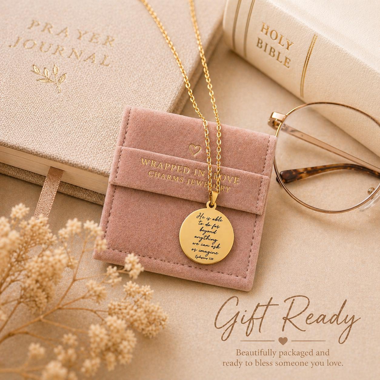 Ephesians 3:20 Necklace | He Is Able Pendant | Christian Gift for Women | Bible Verse Jewelry | Faith Necklace Gold | Inspirational Gift