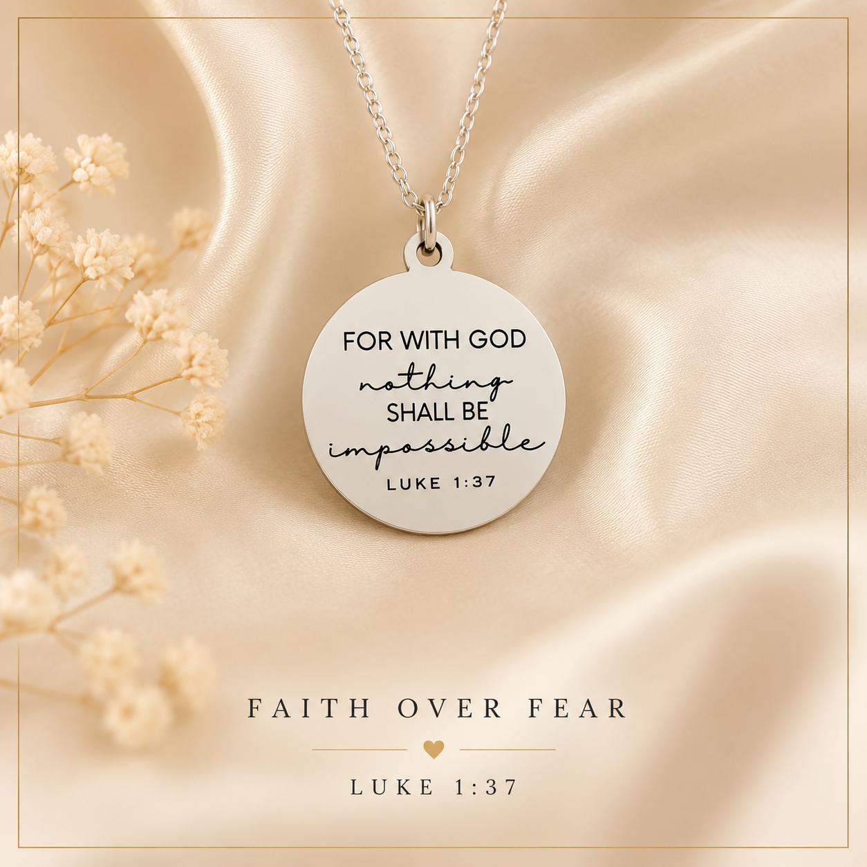 Luke 1:37 Necklace – “For With God Nothing Shall Be Impossible” Bible Verse Pendant | Christian Faith Jewelry Gift