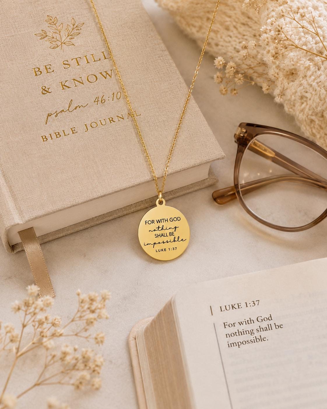 Luke 1:37 Necklace – “For With God Nothing Shall Be Impossible” Bible Verse Pendant | Christian Faith Jewelry Gift