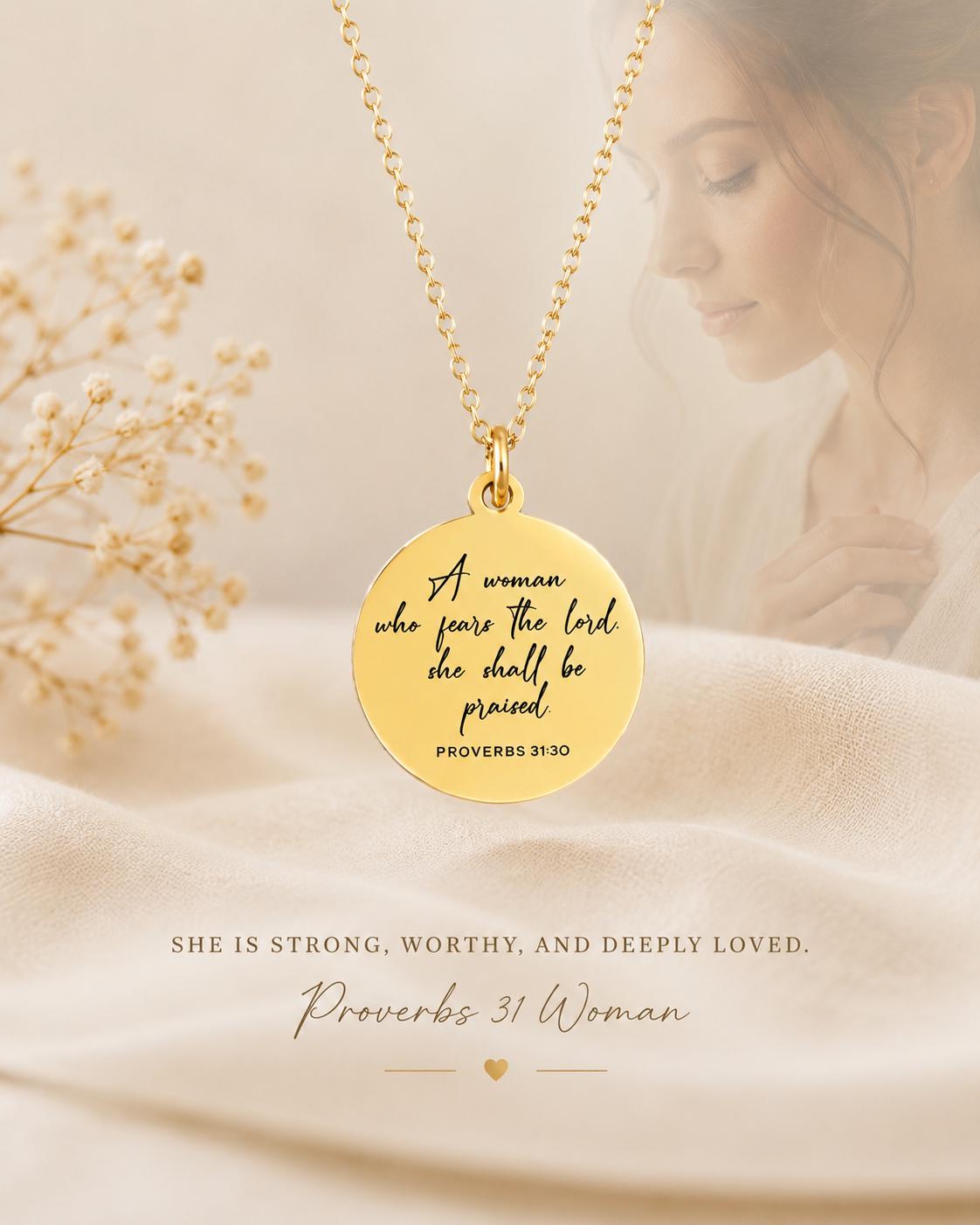 Proverbs 31 Woman Necklace Christian jewelry Bible verse necklace faith gift for women Mothers Day Necklace
