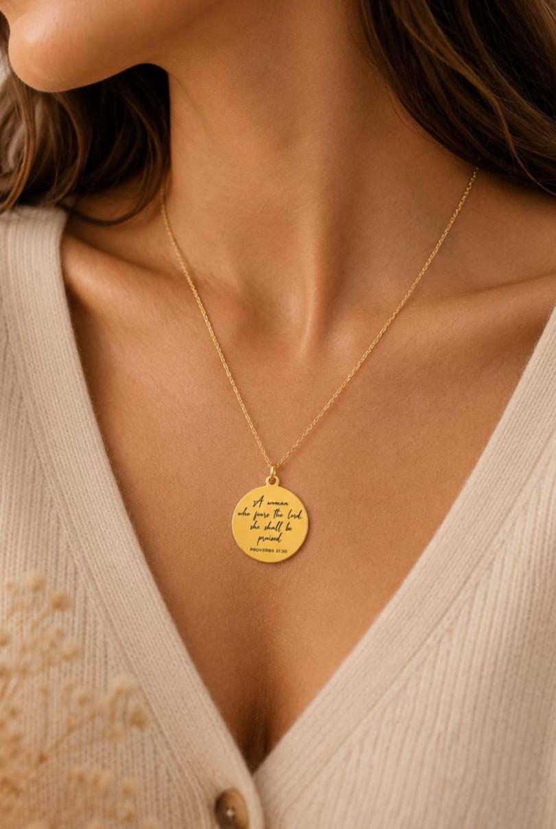 Proverbs 31:30 Necklace A Woman Who Fears the Lord, She Shall Be Praised Christian Gift for Women Personalized Faith Jewelry Graduation Gift