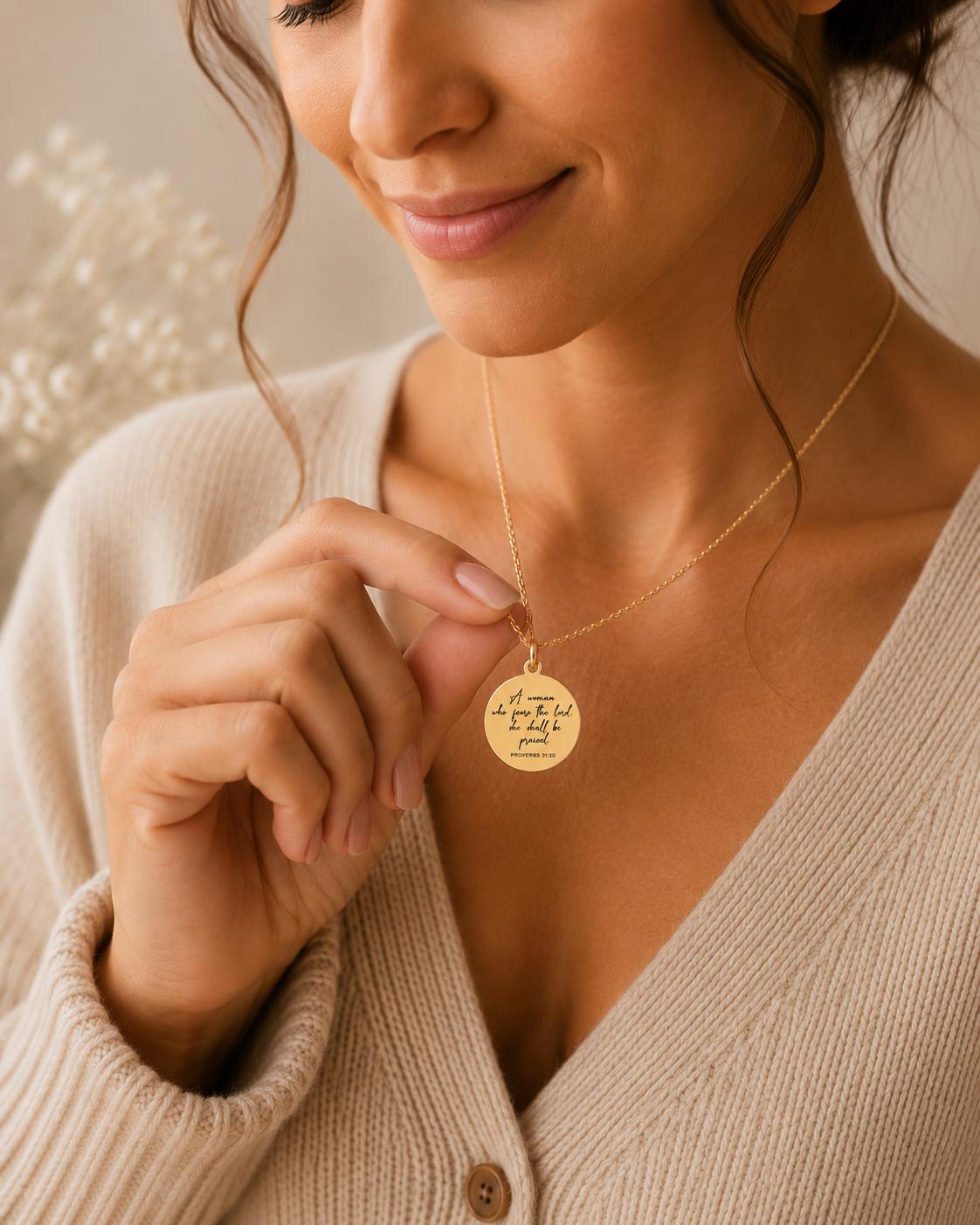 Proverbs 31 Woman Stainless Steel Necklace: Bible Verse Christian Gift
