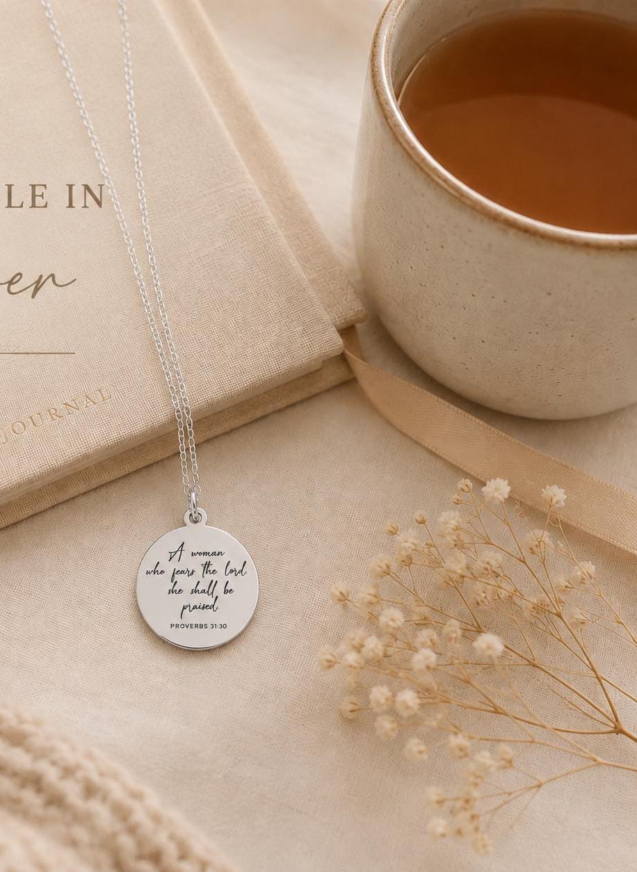 Proverbs 31 Woman Stainless Steel Necklace: Bible Verse Christian Gift