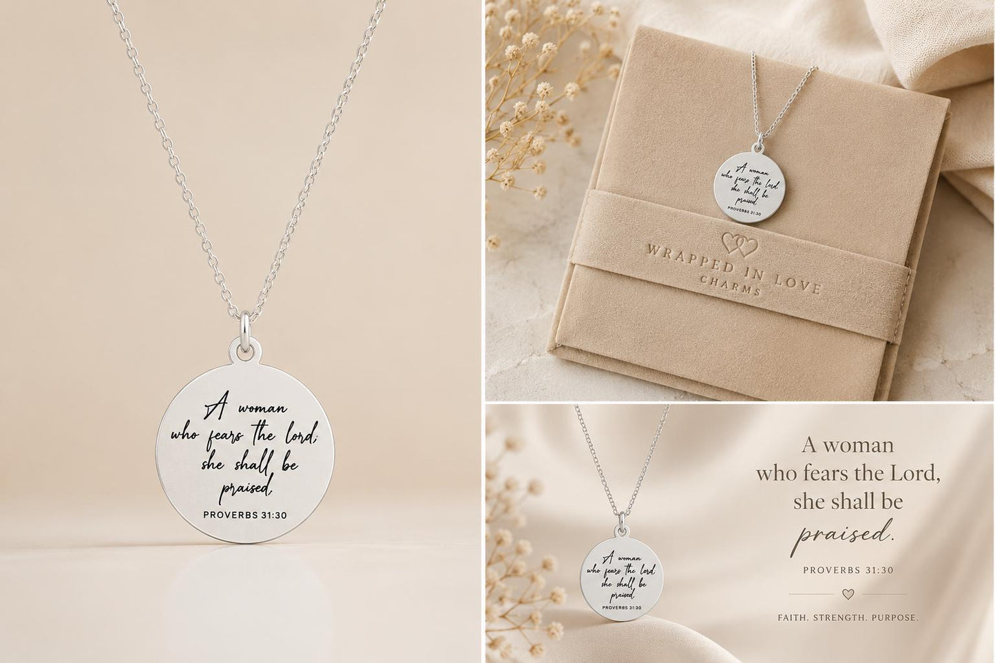 Proverbs 31 Woman Stainless Steel Necklace: Bible Verse Christian Gift