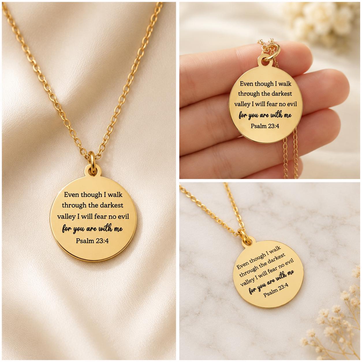 Psalm 23:4 Necklace | “Even Though I Walk Through the Darkest Valley” Engraved Necklace | Christian Gift for Women | Faith Jewelry | Bible V
