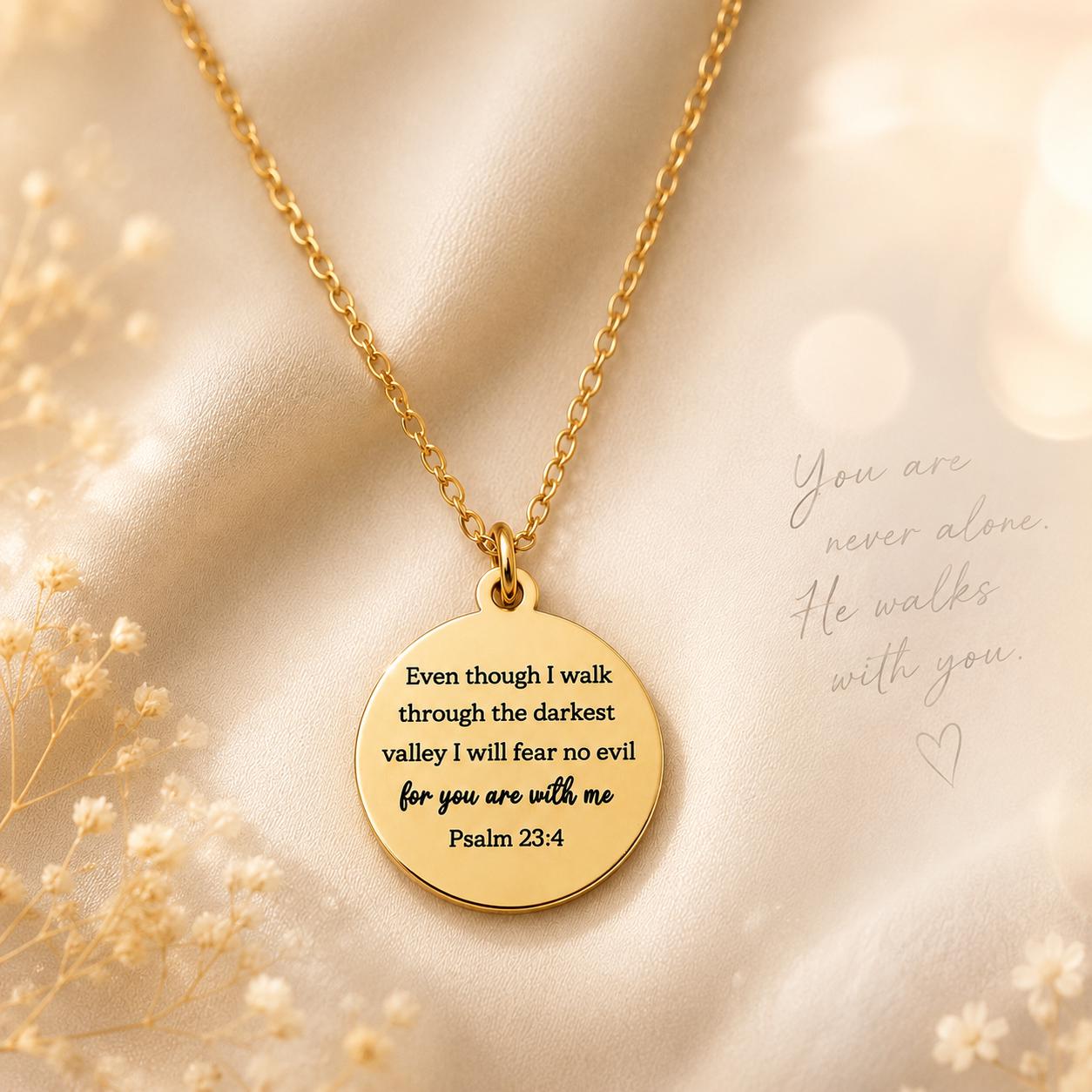 Psalm 23:4 Necklace | “Even Though I Walk Through the Darkest Valley” Engraved Necklace | Christian Gift for Women | Faith Jewelry | Bible V