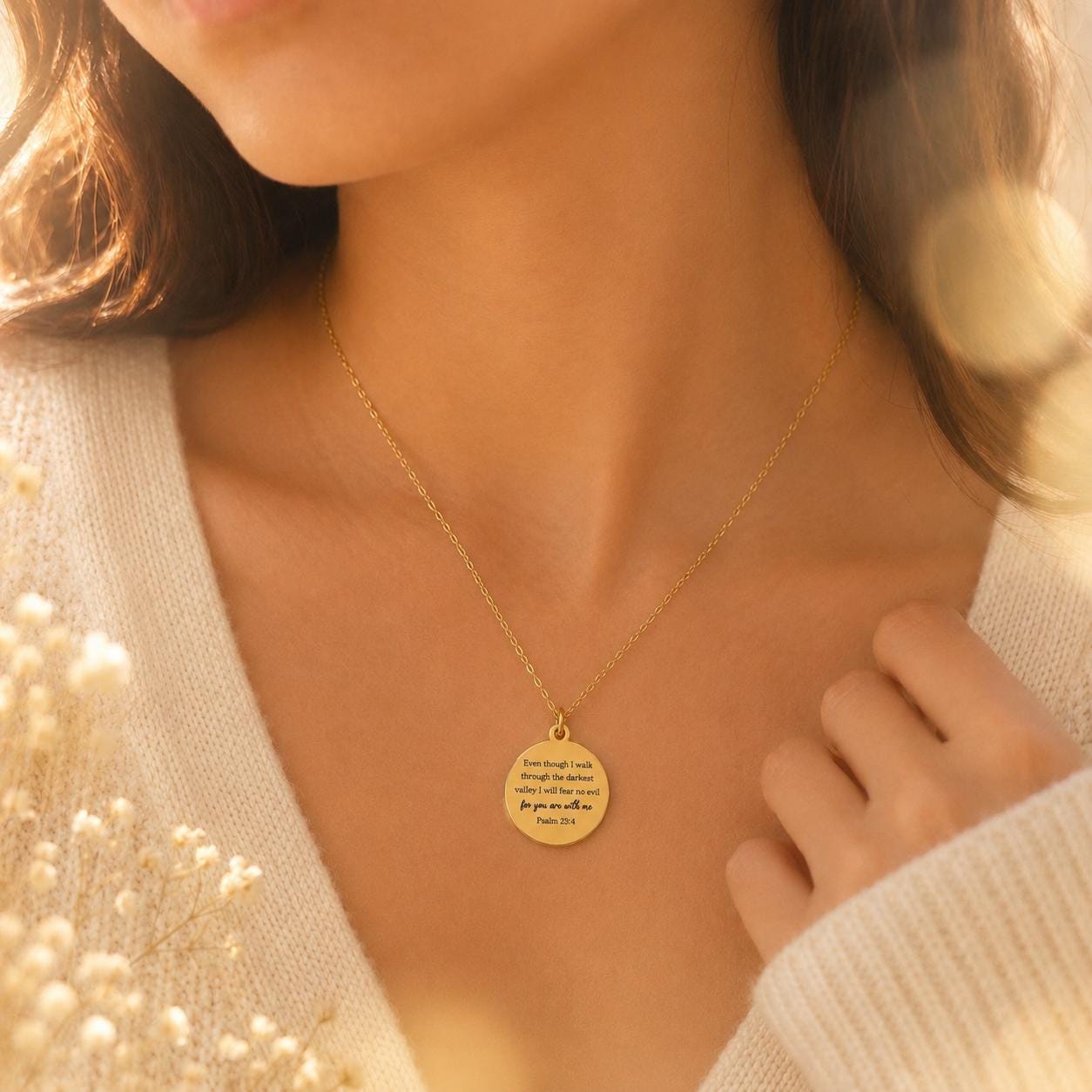 Psalm 23:4 Necklace | “Even Though I Walk Through the Darkest Valley” Engraved Necklace | Christian Gift for Women | Faith Jewelry | Bible V