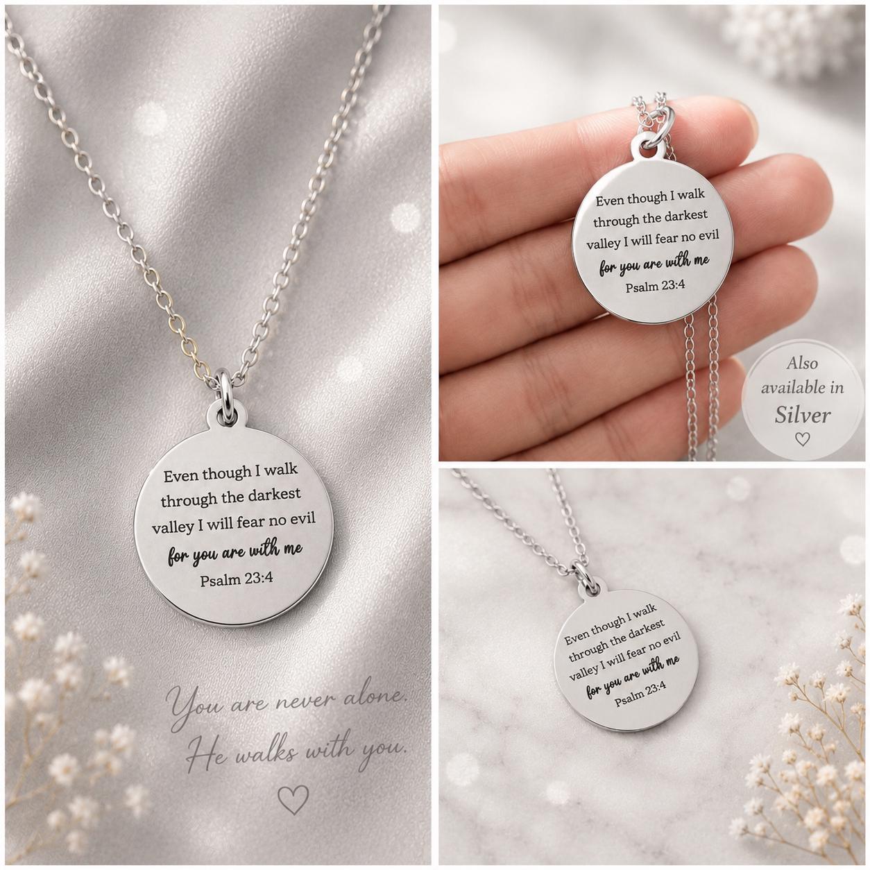 Psalm 23:4 Necklace | “Even Though I Walk Through the Darkest Valley” Engraved Necklace | Christian Gift for Women | Faith Jewelry | Bible V