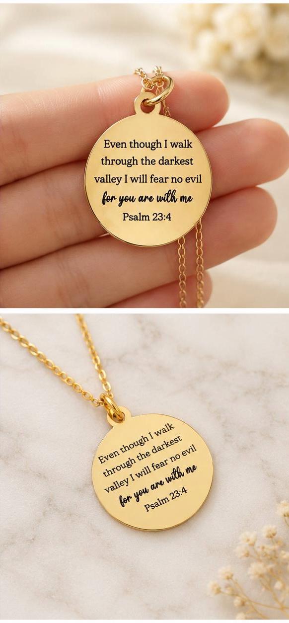 Psalm 23:4 Necklace | “Even Though I Walk Through the Darkest Valley” Engraved Necklace | Christian Gift for Women | Faith Jewelry | Bible V